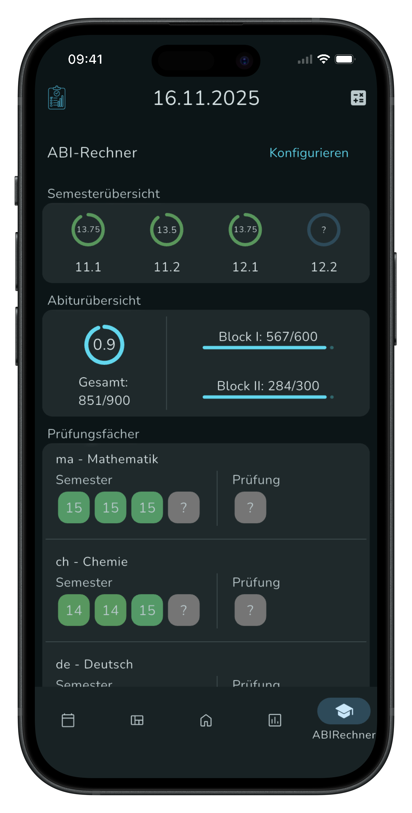 Screenshot des ABI-Rechners in der ABIinsights App